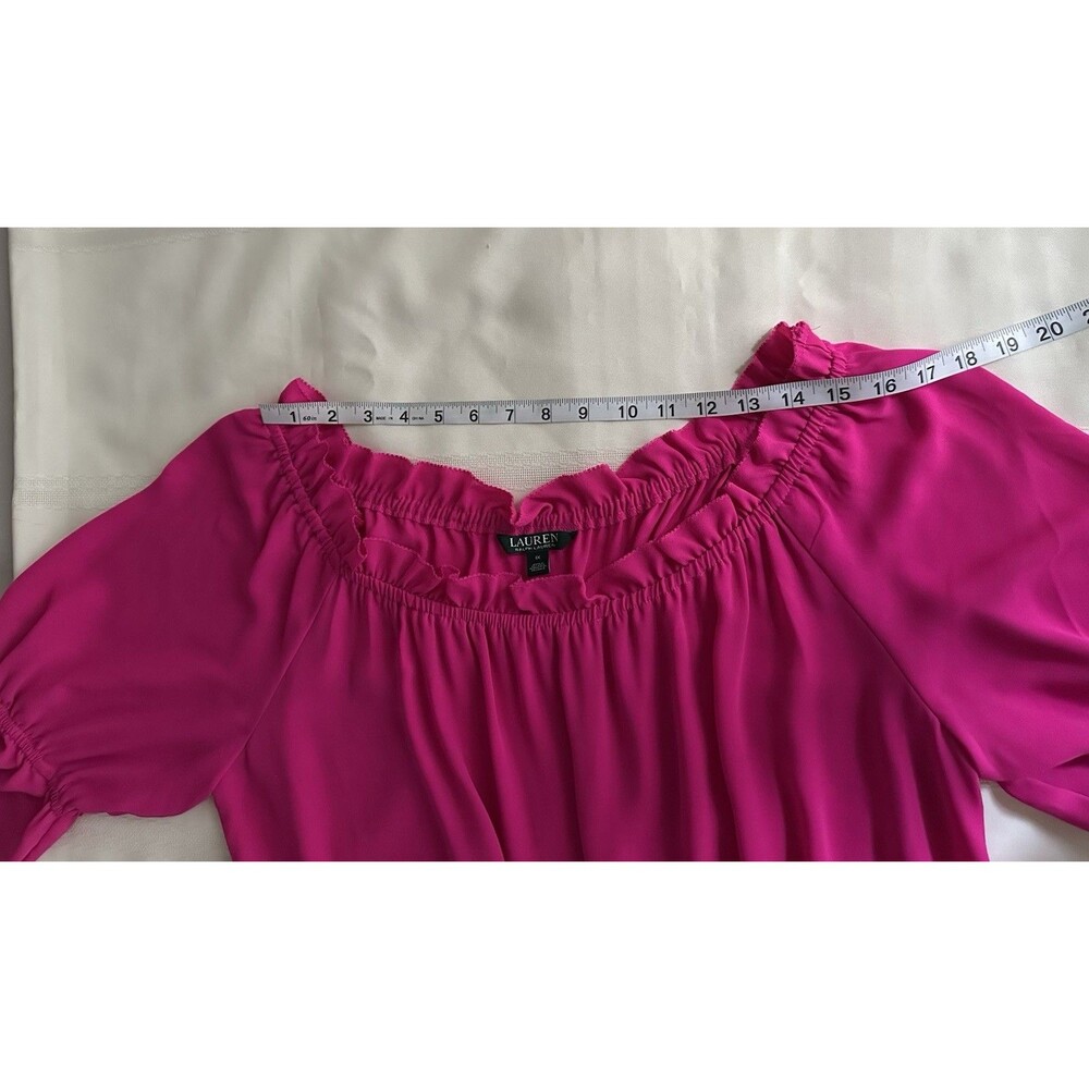 Lauren Ralph Lauren Women's Flowy Fuchsia Blouse - Size 1X Black Label Peplum - Picture 8 of 15